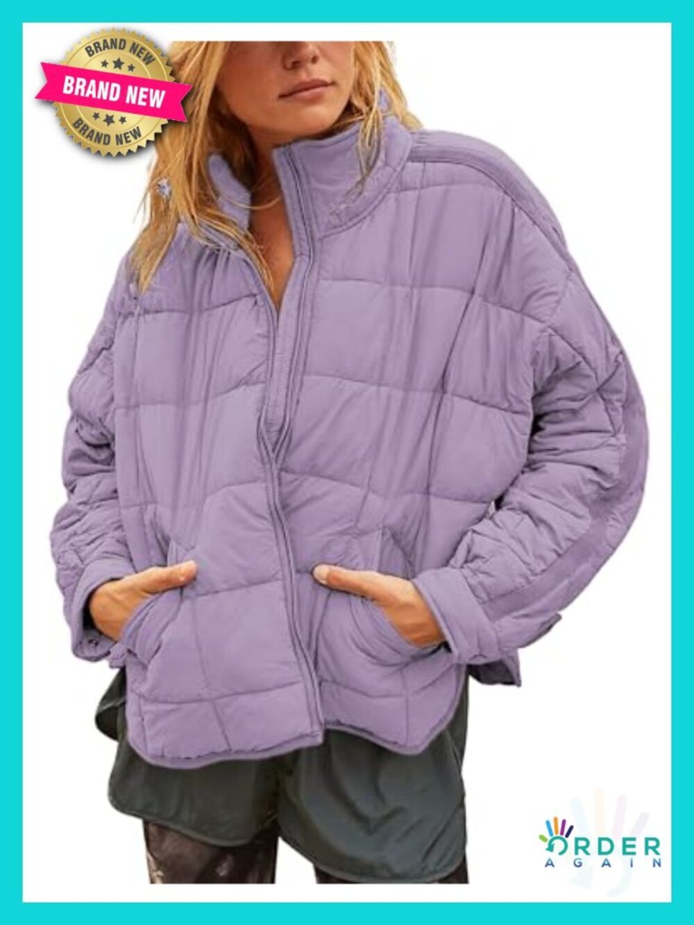 Quilted Puffer Jacket Lightweight Zip Up Short Winter Coat with Pockets